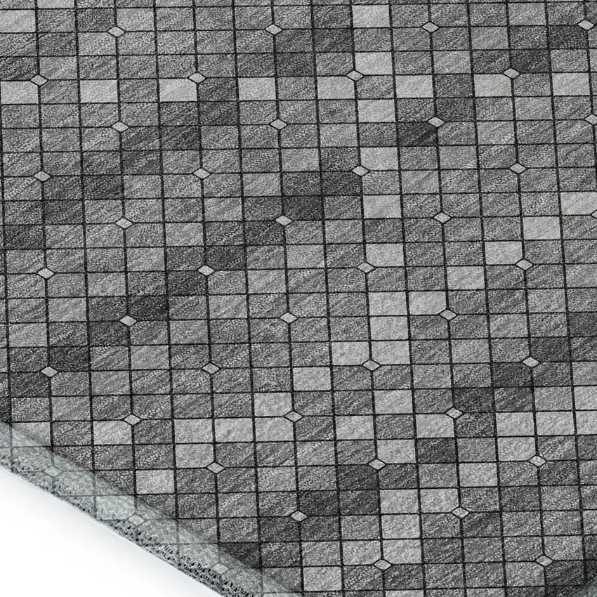 8' Gray Silver And Charcoal Geometric Washable Area Rug With UV Protection Photo 2