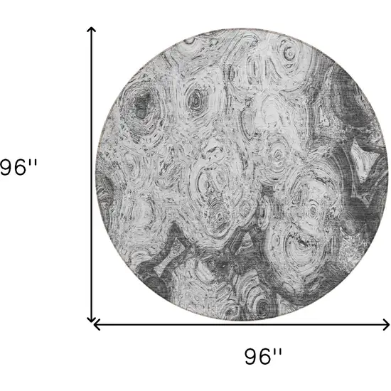 8' Gray Silver And Charcoal Round Abstract Washable Indoor Outdoor Area Rug Photo 3
