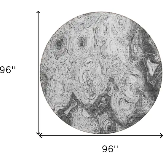 8' Gray Silver And Charcoal Round Abstract Washable Indoor Outdoor Area Rug Photo 3