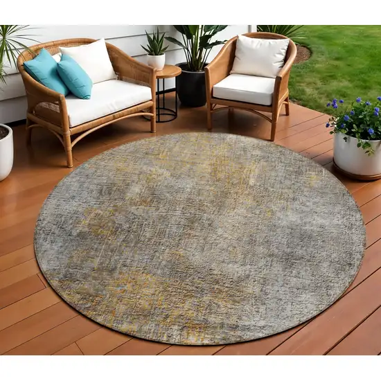 8' Gray Silver And Charcoal Round Abstract Washable Indoor Outdoor Area Rug Photo 1
