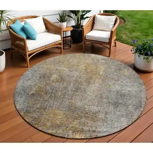 Photo of 8' Gray Silver And Charcoal Round Abstract Washable Indoor Outdoor Area Rug
