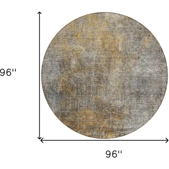 8' Gray Silver And Charcoal Round Abstract Washable Indoor Outdoor Area Rug Photo 3