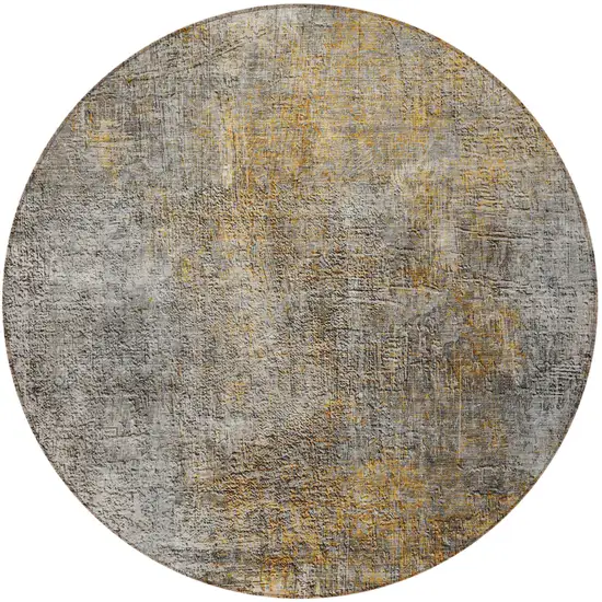 8' Gray Silver And Charcoal Round Abstract Washable Indoor Outdoor Area Rug Photo 7