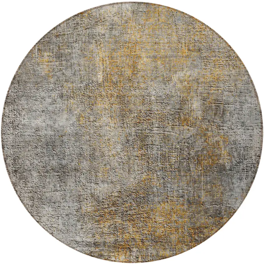 8' Gray Silver And Charcoal Round Abstract Washable Indoor Outdoor Area Rug Photo 7