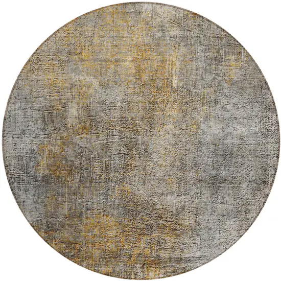 8' Gray Silver And Charcoal Round Abstract Washable Indoor Outdoor Area Rug Photo 2