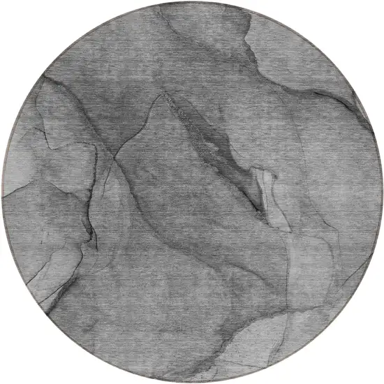 8' Gray Silver And Charcoal Round Abstract Washable Indoor Outdoor Area Rug Photo 2