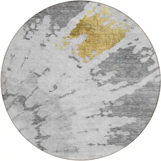 8' Gray Silver And Charcoal Round Abstract Washable Indoor Outdoor Area Rug Photo 2