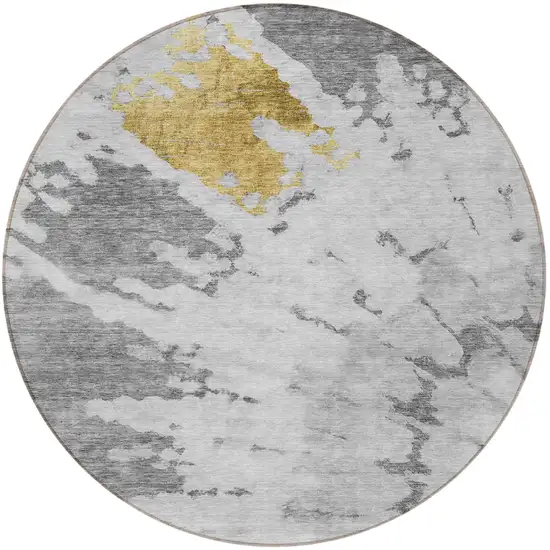 8' Gray Silver And Charcoal Round Abstract Washable Indoor Outdoor Area Rug Photo 5