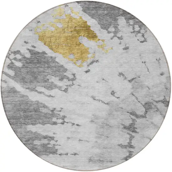 8' Gray Silver And Charcoal Round Abstract Washable Indoor Outdoor Area Rug Photo 5