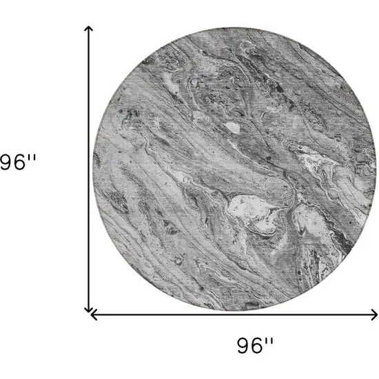 8' Gray Silver And Charcoal Round Abstract Washable Indoor Outdoor Area Rug Photo 9