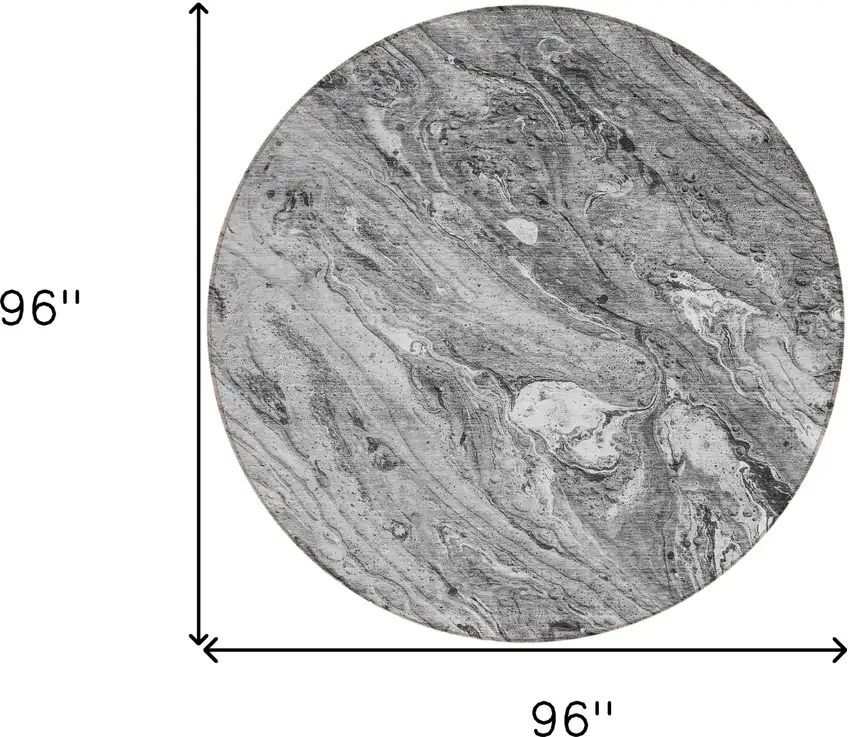 8' Gray Silver And Charcoal Round Abstract Washable Indoor Outdoor Area Rug Photo 9