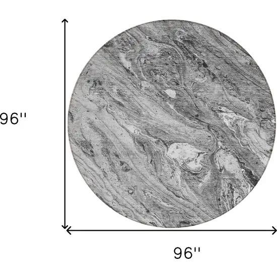 8' Gray Silver And Charcoal Round Abstract Washable Indoor Outdoor Area Rug Photo 9