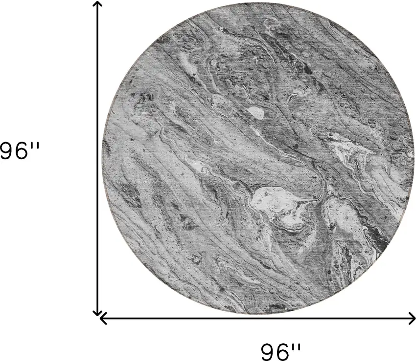 8' Gray Silver And Charcoal Round Abstract Washable Indoor Outdoor Area Rug Photo 9
