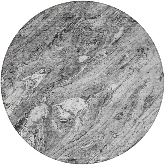 8' Gray Silver And Charcoal Round Abstract Washable Indoor Outdoor Area Rug Photo 5