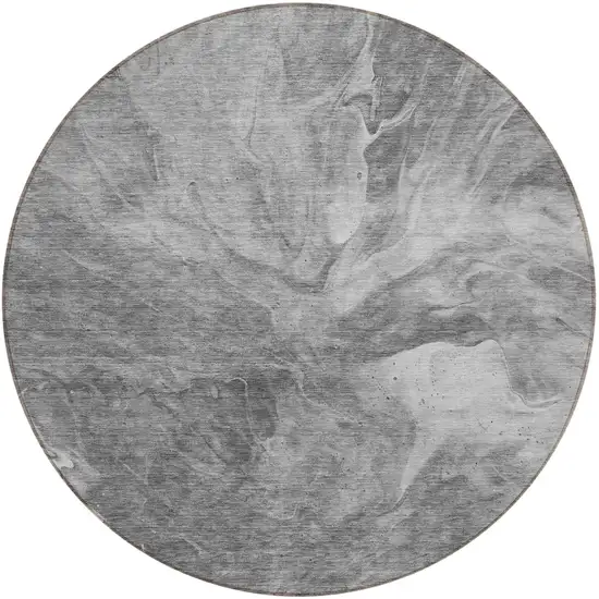 8' Gray Silver And Charcoal Round Abstract Washable Indoor Outdoor Area Rug Photo 5