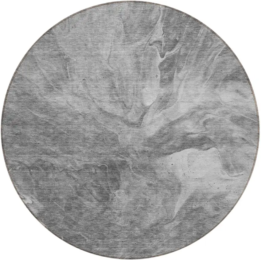 8' Gray Silver And Charcoal Round Abstract Washable Indoor Outdoor Area Rug Photo 5