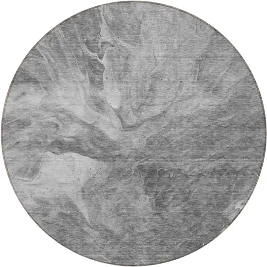 8' Gray Silver And Charcoal Round Abstract Washable Indoor Outdoor Area Rug Photo 1