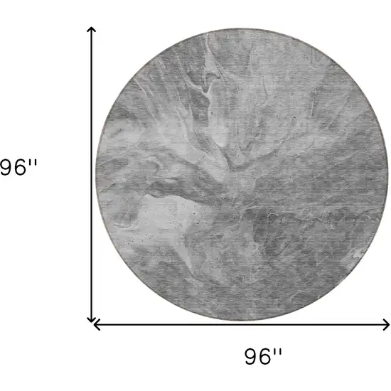 8' Gray Silver And Charcoal Round Abstract Washable Indoor Outdoor Area Rug Photo 8