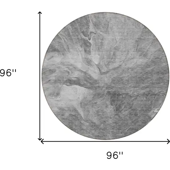 8' Gray Silver And Charcoal Round Abstract Washable Indoor Outdoor Area Rug Photo 8