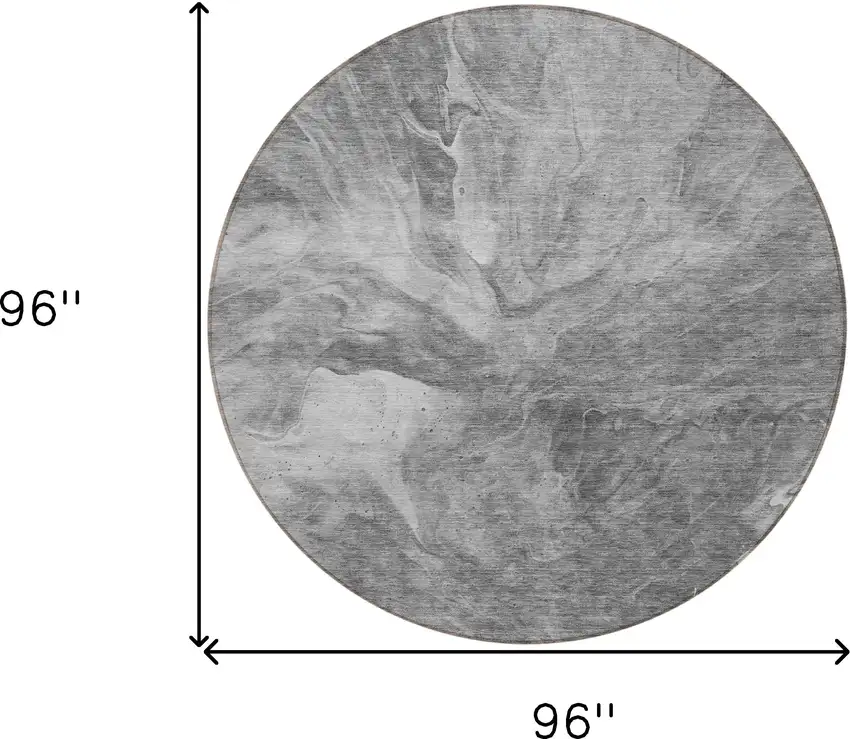 8' Gray Silver And Charcoal Round Abstract Washable Indoor Outdoor Area Rug Photo 8