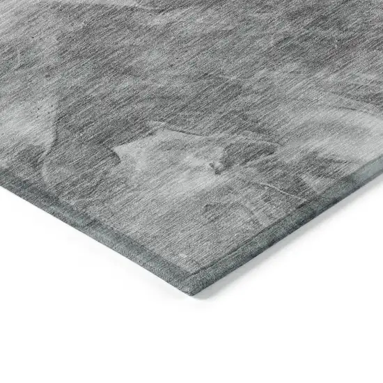8' Gray Silver And Charcoal Round Abstract Washable Indoor Outdoor Area Rug Photo 3