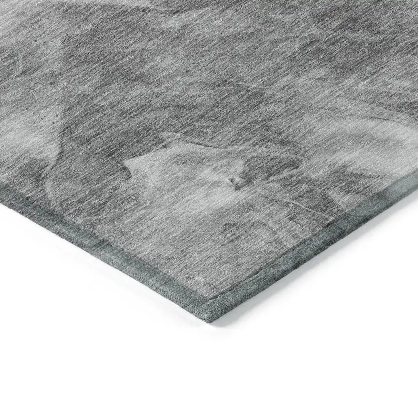8' Gray Silver And Charcoal Round Abstract Washable Indoor Outdoor Area Rug Photo 3