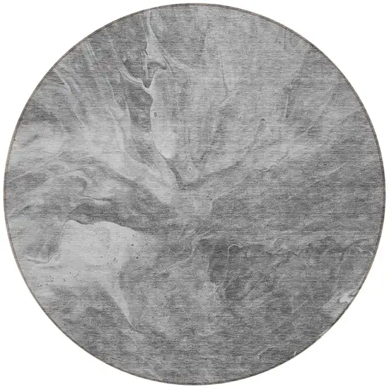 8' Gray Silver And Charcoal Round Abstract Washable Indoor Outdoor Area Rug Photo 4