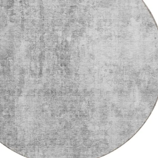 8' Gray Silver And Charcoal Round Abstract Washable Indoor Outdoor Area Rug Photo 4