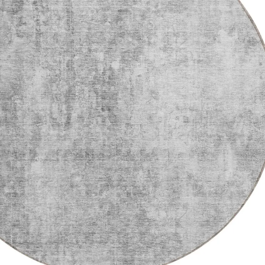 8' Gray Silver And Charcoal Round Abstract Washable Indoor Outdoor Area Rug Photo 4