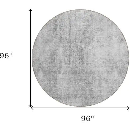 8' Gray Silver And Charcoal Round Abstract Washable Indoor Outdoor Area Rug Photo 3