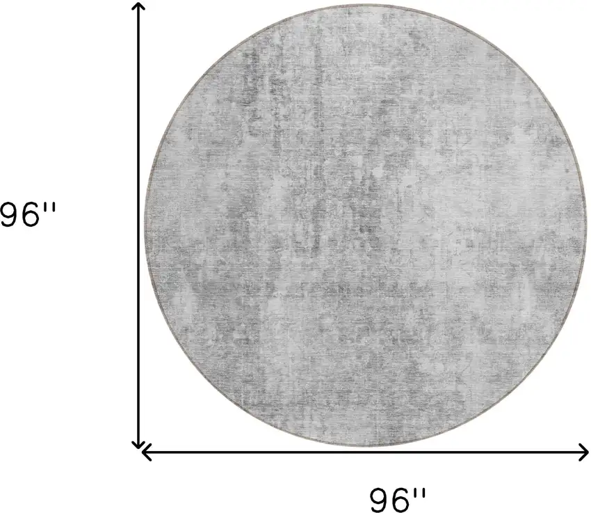 8' Gray Silver And Charcoal Round Abstract Washable Indoor Outdoor Area Rug Photo 3