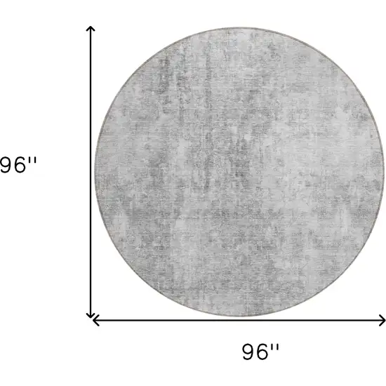 8' Gray Silver And Charcoal Round Abstract Washable Indoor Outdoor Area Rug Photo 3