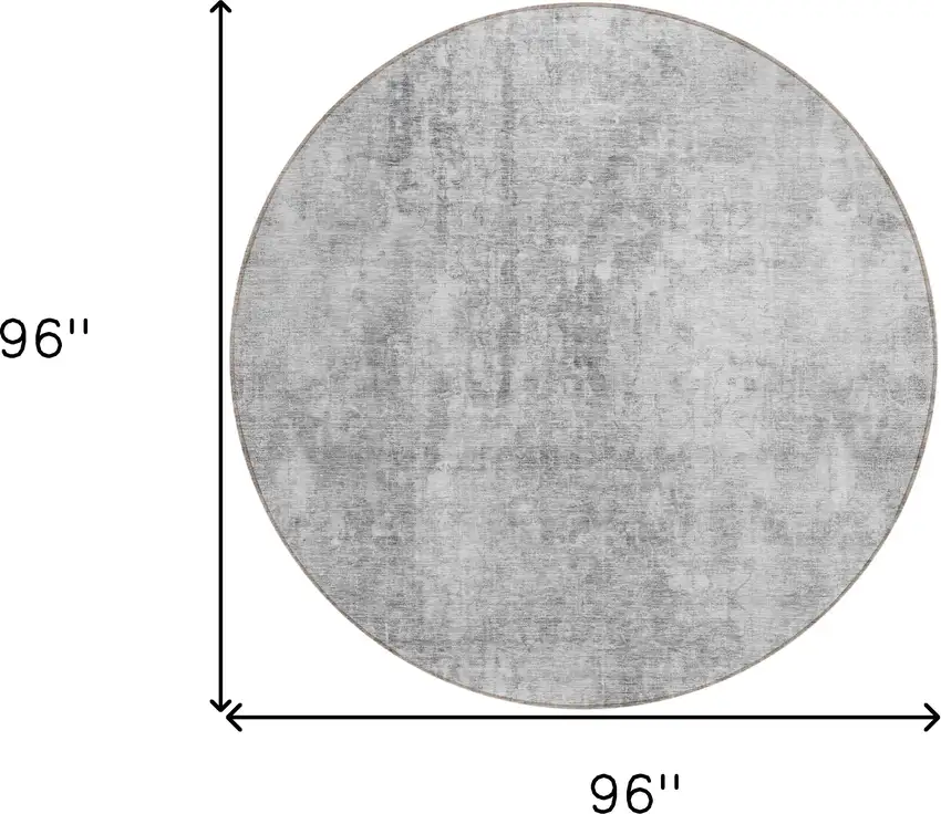8' Gray Silver And Charcoal Round Abstract Washable Indoor Outdoor Area Rug Photo 3