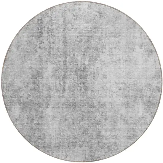 8' Gray Silver And Charcoal Round Abstract Washable Indoor Outdoor Area Rug Photo 2