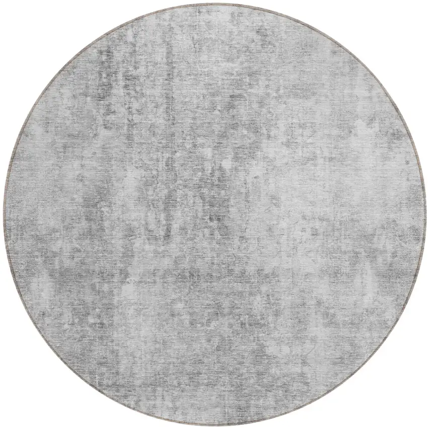 8' Gray Silver And Charcoal Round Abstract Washable Indoor Outdoor Area Rug Photo 2