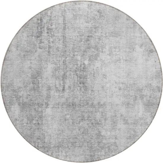 8' Gray Silver And Charcoal Round Abstract Washable Indoor Outdoor Area Rug Photo 2