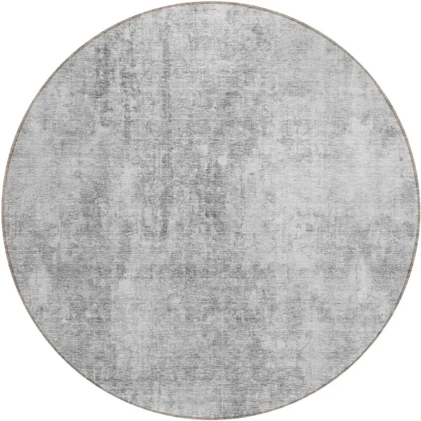 8' Gray Silver And Charcoal Round Abstract Washable Indoor Outdoor Area Rug Photo 2