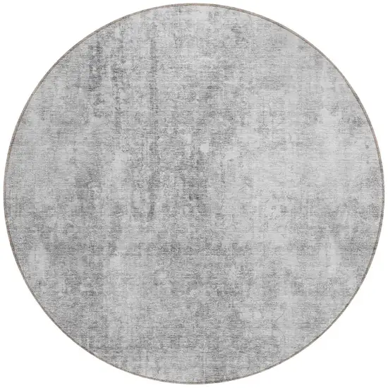 8' Gray Silver And Charcoal Round Abstract Washable Indoor Outdoor Area Rug Photo 5