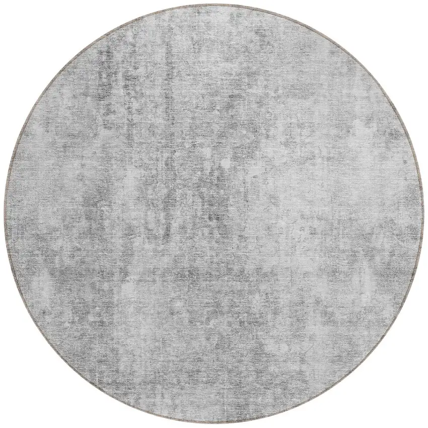 8' Gray Silver And Charcoal Round Abstract Washable Indoor Outdoor Area Rug Photo 5