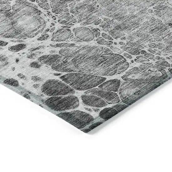 8' Gray Silver And Charcoal Round Abstract Washable Indoor Outdoor Area Rug Photo 3