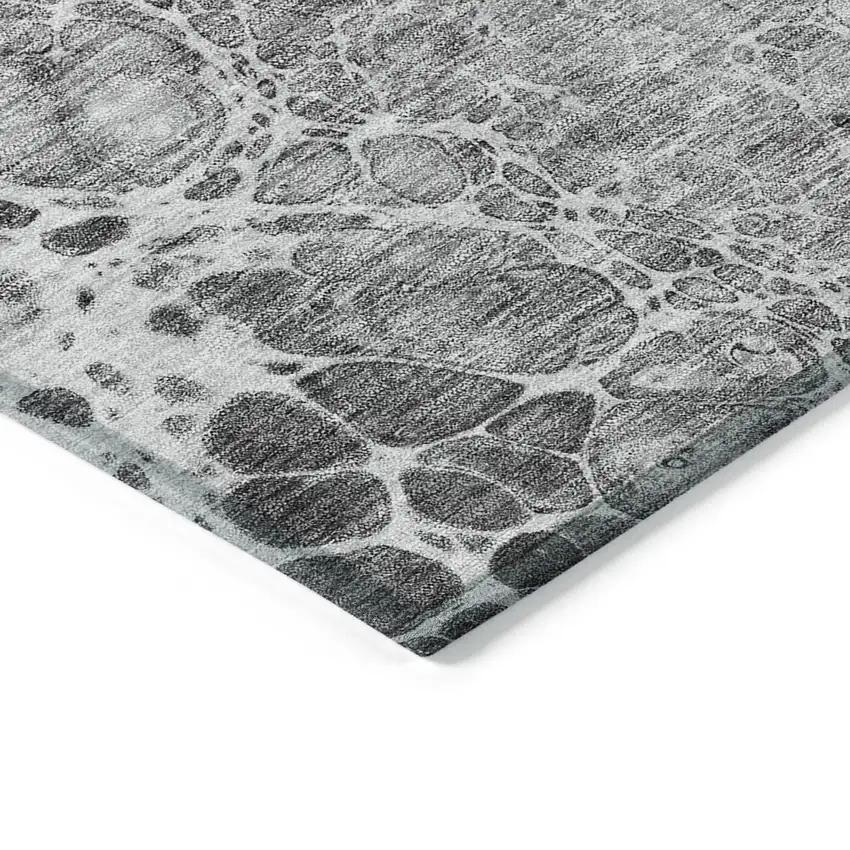 8' Gray Silver And Charcoal Round Abstract Washable Indoor Outdoor Area Rug Photo 3