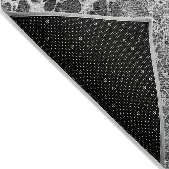 8' Gray Silver And Charcoal Round Abstract Washable Indoor Outdoor Area Rug Photo 2