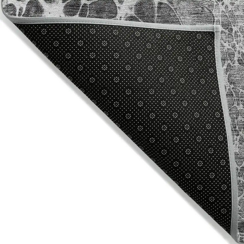 8' Gray Silver And Charcoal Round Abstract Washable Indoor Outdoor Area Rug Photo 2