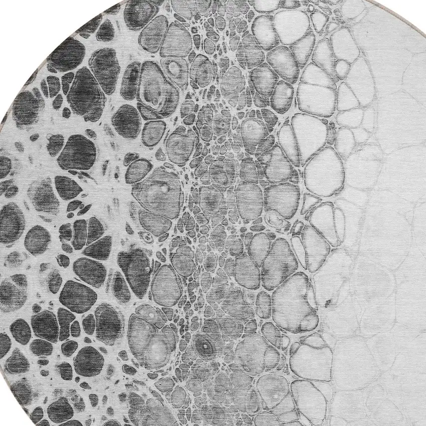 8' Gray Silver And Charcoal Round Abstract Washable Indoor Outdoor Area Rug Photo 4