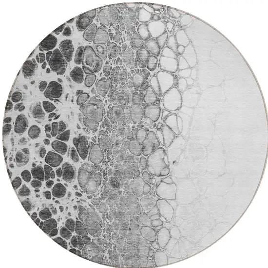 8' Gray Silver And Charcoal Round Abstract Washable Indoor Outdoor Area Rug Photo 5