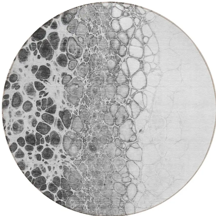 8' Gray Silver And Charcoal Round Abstract Washable Indoor Outdoor Area Rug Photo 5
