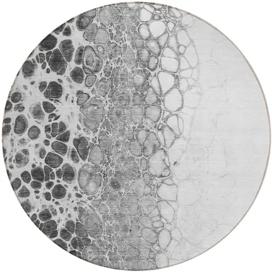 8' Gray Silver And Charcoal Round Abstract Washable Indoor Outdoor Area Rug Photo 1