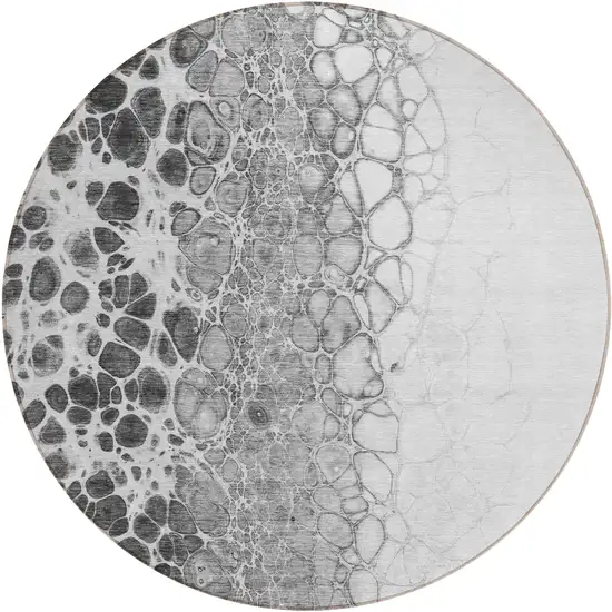 8' Gray Silver And Charcoal Round Abstract Washable Indoor Outdoor Area Rug Photo 1