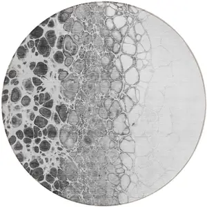 Photo of 8' Gray Silver And Charcoal Round Abstract Washable Indoor Outdoor Area Rug