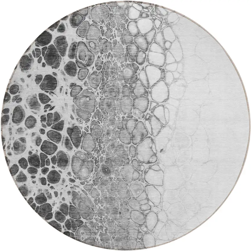 8' Gray Silver And Charcoal Round Abstract Washable Indoor Outdoor Area Rug Photo 1